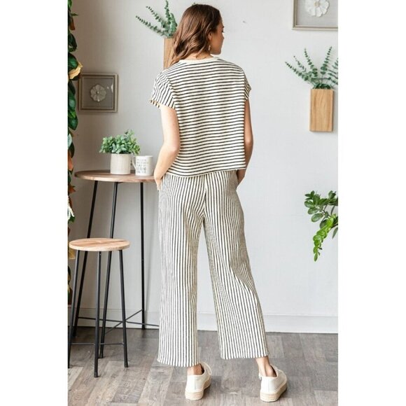 Stripe Texture Knit Front Pocket Long Pants - Picture 3 of 6